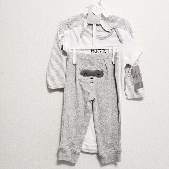 Carter's Baby Boy 3 PC Set 9 Months Bodysuits Pants Gray NWT - Picture 2 of 8